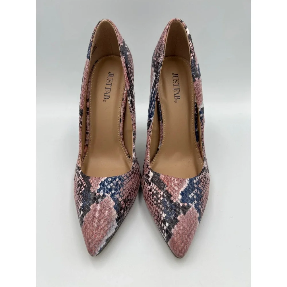 JustFab Daphne Pink Blue Snakeskin Pointed Toe Stiletto Pumps Womens Size 8 - Picture 4 of 8